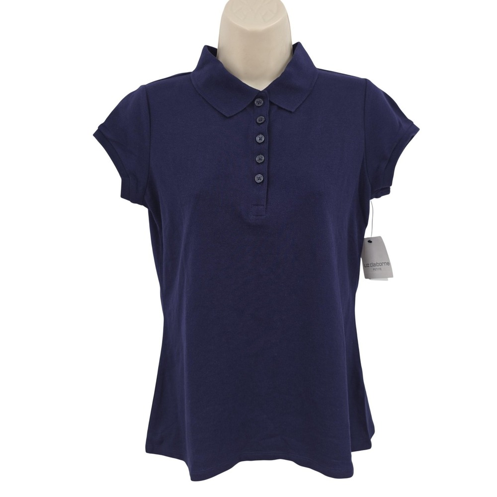 Liz Claiborne Polo Shirt Women PS Dark Blueberry Classic Preppy Dark Academia